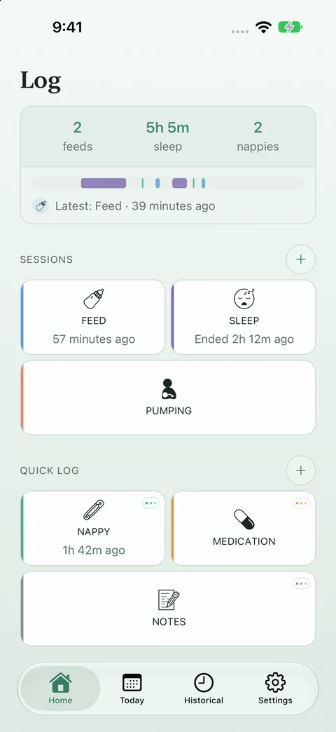 Hatchling: Quick feed, sleep and nappy logging