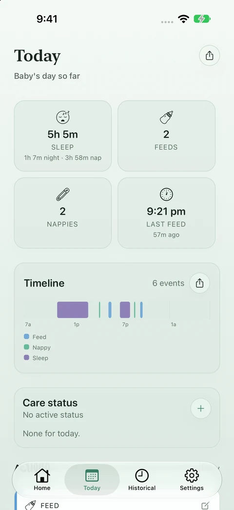 Hatchling: Today’s care summary and shared timeline