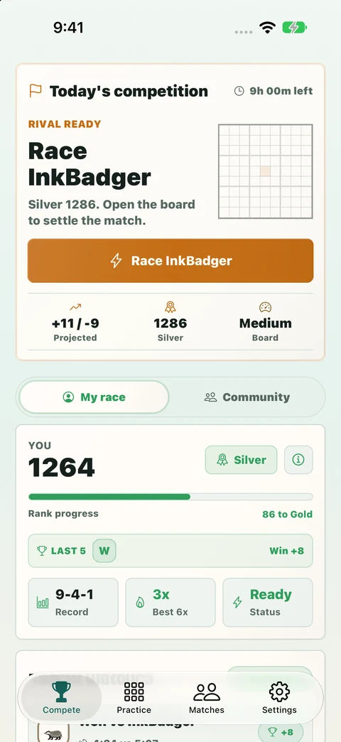 Sudokling: Competitive daily race and Elo rating